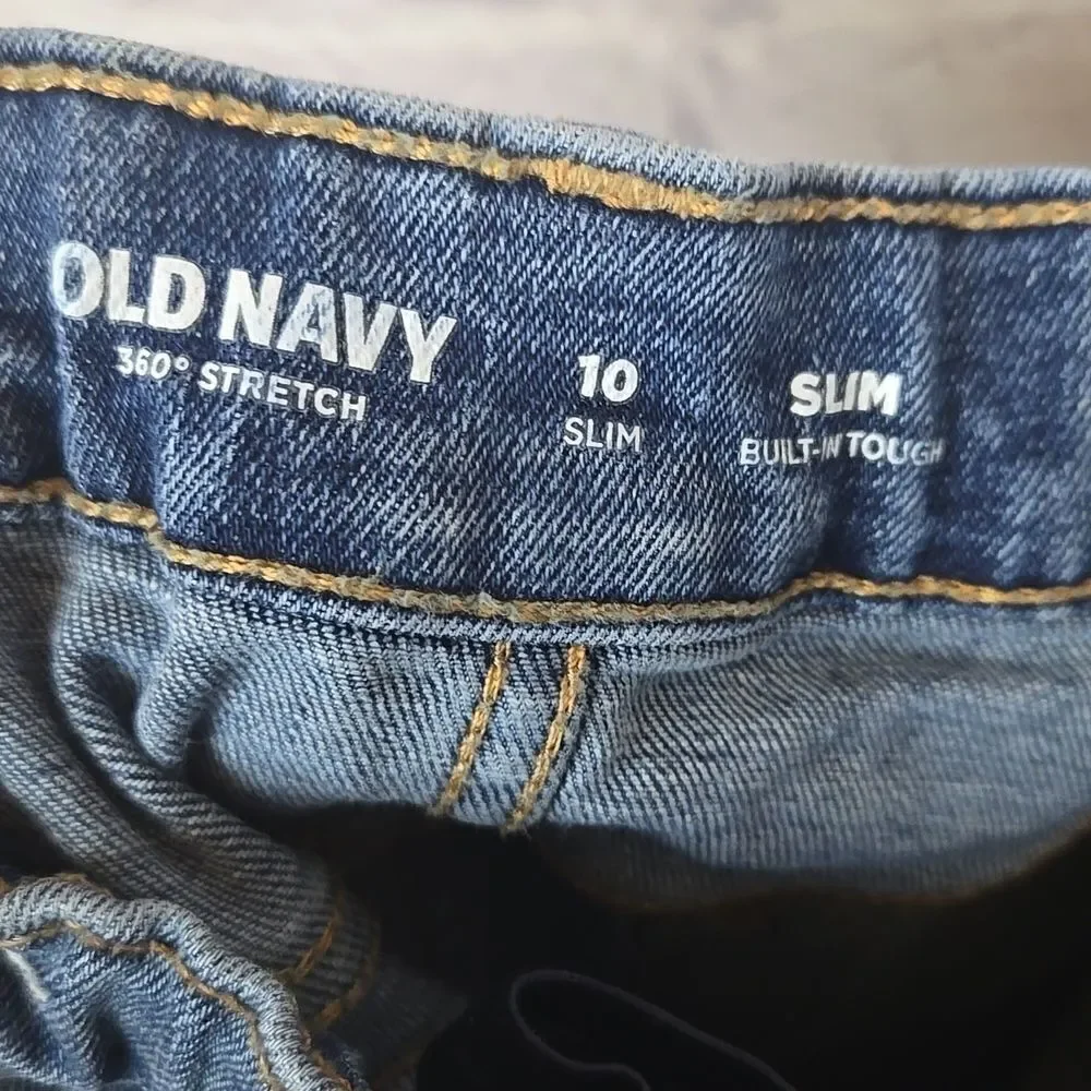 Old Navy Slim 360° Stretch Jeans Boys 10 Woodland Blue Denim Distressed Casual